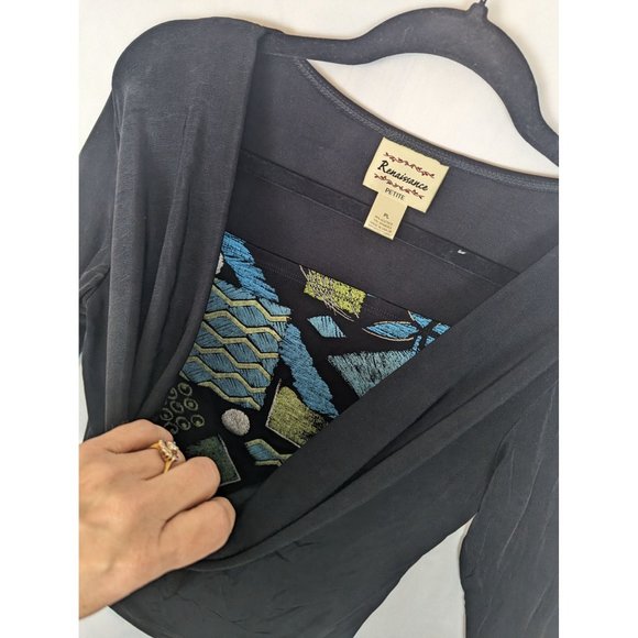 Renaissance Top Petite Large Black 3/4 Sleeve - Picture 4 of 6